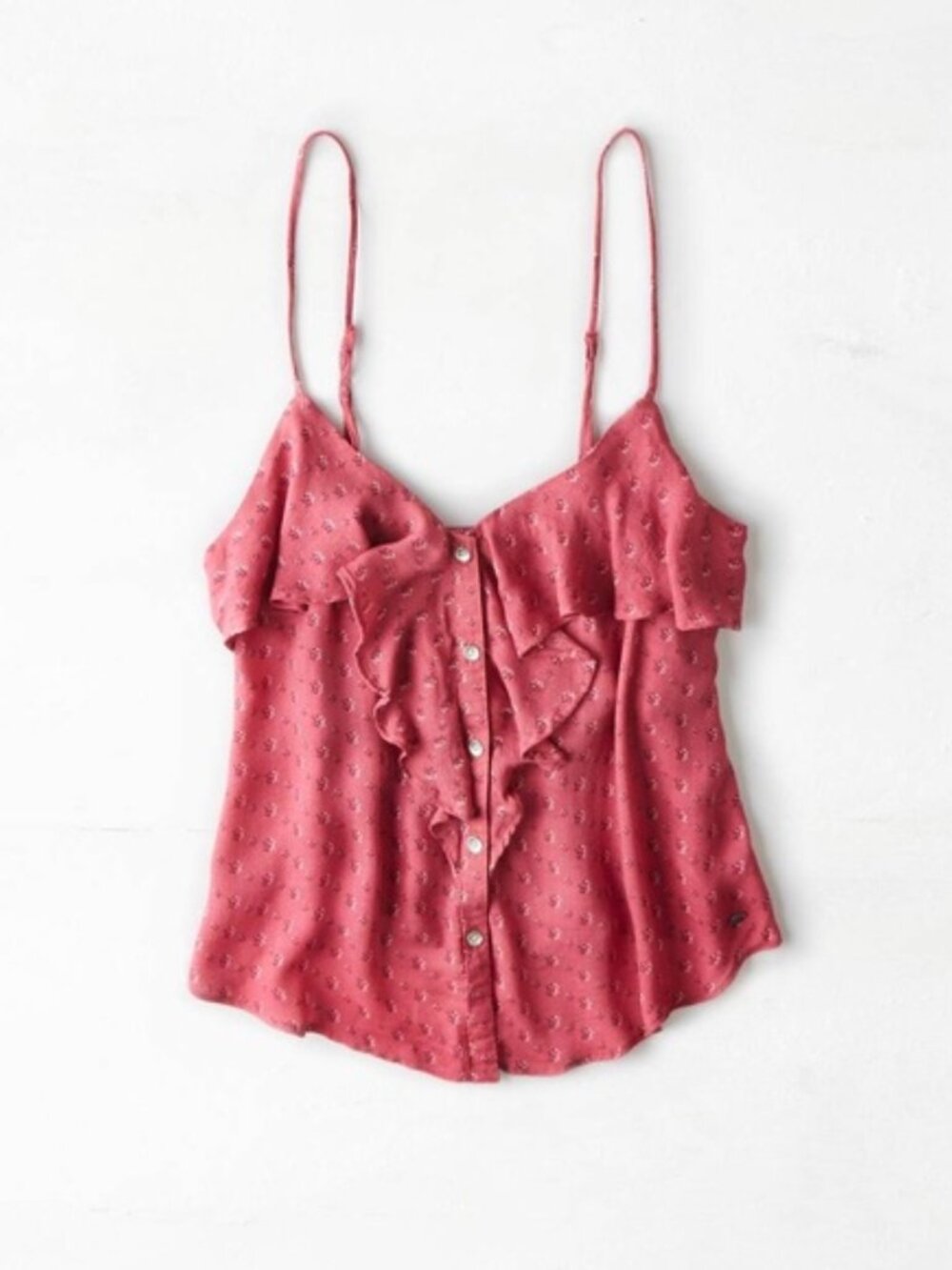 American Eagle Ruffled Button Front Cami sz Large Pink Floral Camisole AEO